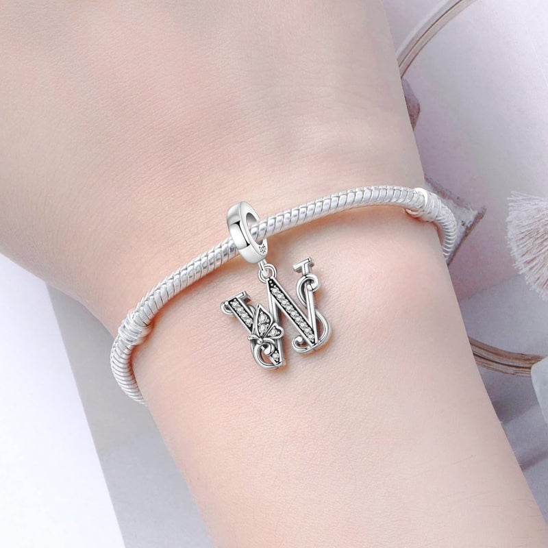 PANPOKI Store 2 Pack 925 Sterling Silver Butterfly Letter Charms for Bracelets and Necklace Alphabet Initial Dangle Pendants Round Spacer Beads Pave Cubic Zirconia Jewelry Gift for Women - Image 4